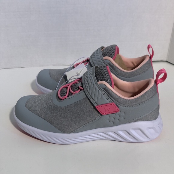 Girl’s Gray Pink Hook & Loop Lightweight Sneakers - Picture 7 of 8